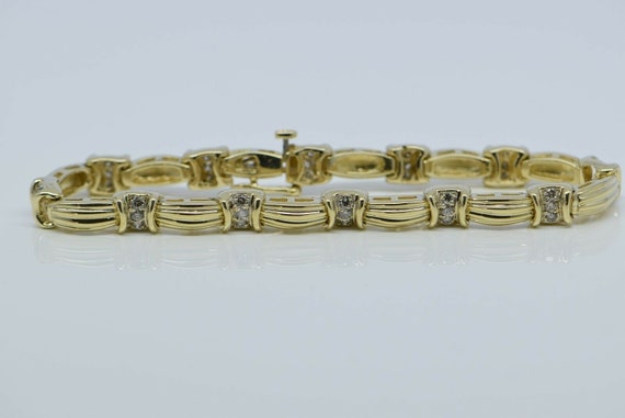 14K Yellow Gold Diamond Bar Bracelet Circa 1980 - image 3
