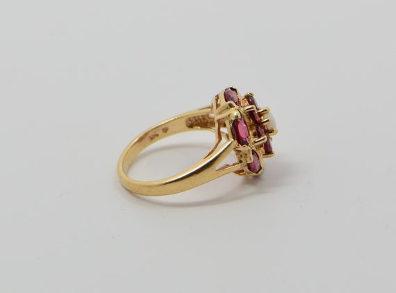 10k Yellow Gold Rhodolite and Opal Rosette Ring, … - image 5