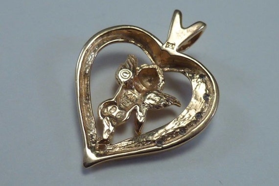14K Yellow Gold Heart Shaped Pendant with Cupid a… - image 3