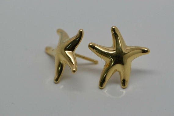 18K Yellow Gold Tiffany Starfish Earrings Elsa Pe… - image 8