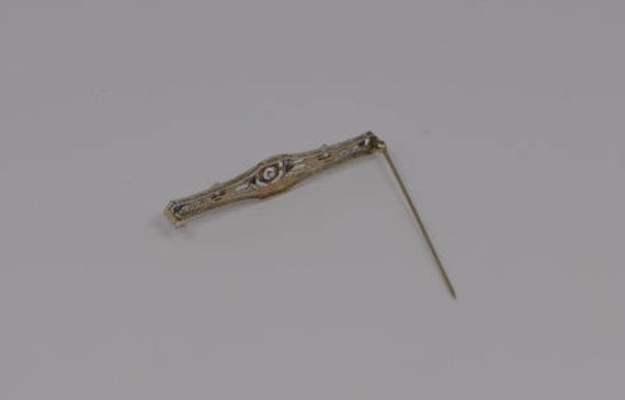 14K White Gold Art Deco Style Bar Pin with Diamon… - image 5