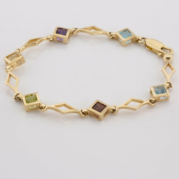 14K Yellow Gold Multicolor Gem Stone Bracelet Circa 1990 - Etsy