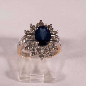 14K Yellow Gold Sapphire and Diamond Cluster Ring, size 6 image 2
