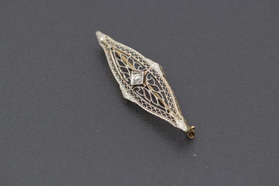 14K Yellow Gold & Platinum Top Diamond Filigree E… - image 2