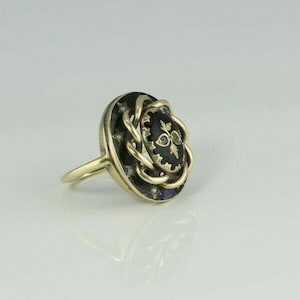 Victorian Mourning Ring 14K Yellow Gold with Black Enamel Size 4 Circa 1890