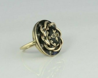 Victorian Mourning Ring 14K Yellow Gold with Black Enamel Size 4 Circa 1890