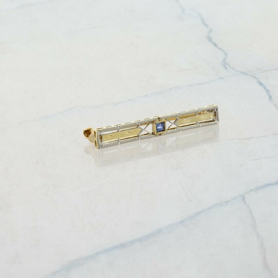 Art Deco 14K Yellow Gold Sapphire Bar Pin Circa 1… - image 4