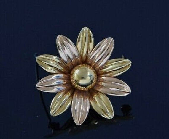 18K Rose and Yellow Gold Italian Flower Pin Circa… - image 3