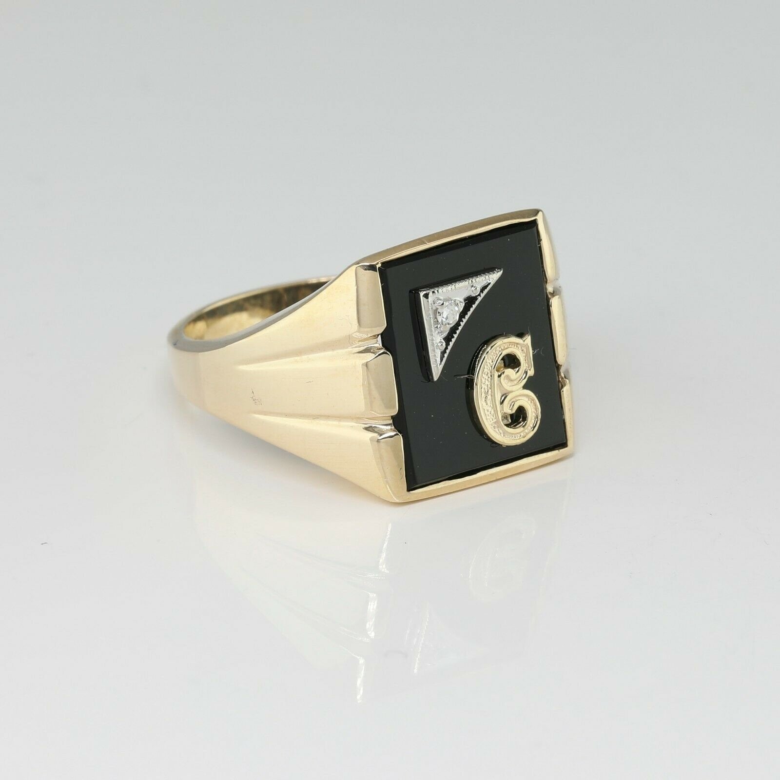 10K Yellow Gold Black Onyx C Initial and Diamond Size 10.25 - Etsy