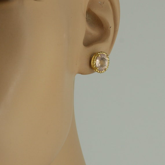 14K Yellow Gold Pink Stone Morganite Post Earrings - image 3