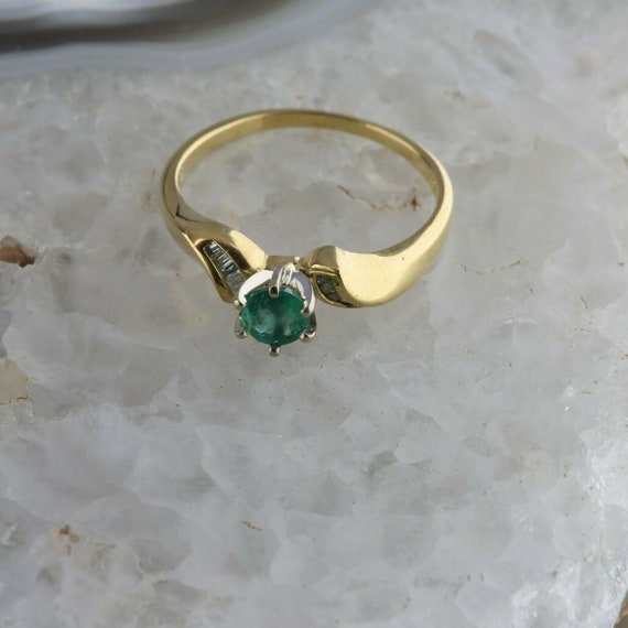 18K Yellow Gold Emerald and Diamond Ring Size 7.2… - image 1