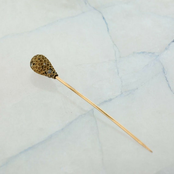 Gold Filled White Sapphire Hat Pin Fish Scale Pat… - image 1