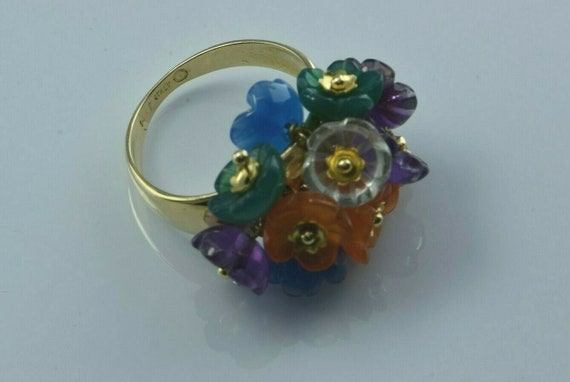 14K Yellow Gold Hardstone Carved Flower Bouquet R… - image 9