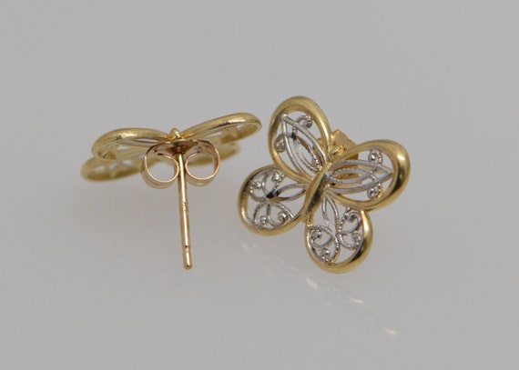 14K Yellow & White Gold Butterfly Earrings - image 4