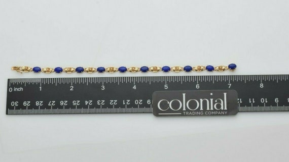 14K YG Attractive Lapis Lazuli Bracelet with 10 S… - image 6