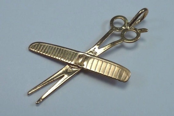 14K Yellow Gold "Hairdresser" (Scissors and Comb)… - image 3