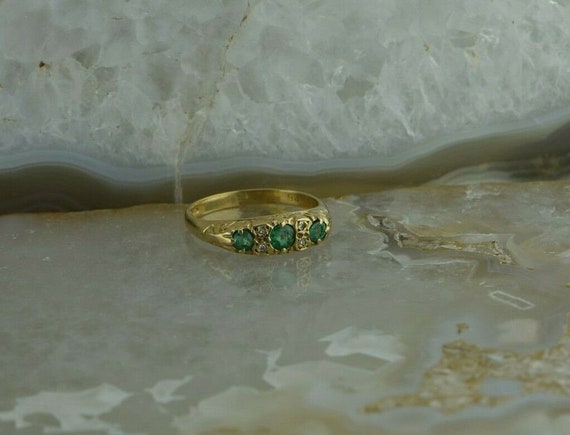 Vintage 9K Yellow Gold Emerald and Diamond Ring E… - image 1