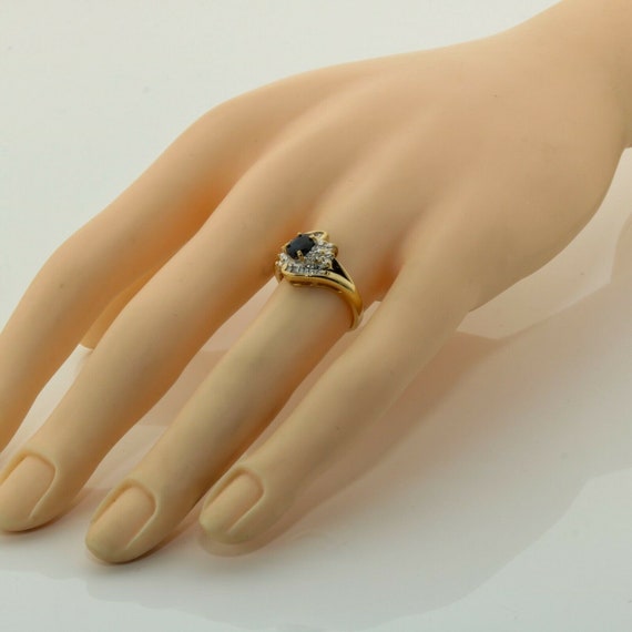 14K Yellow Gold Sapphire Ring Cushion Cut Size 6 - image 5