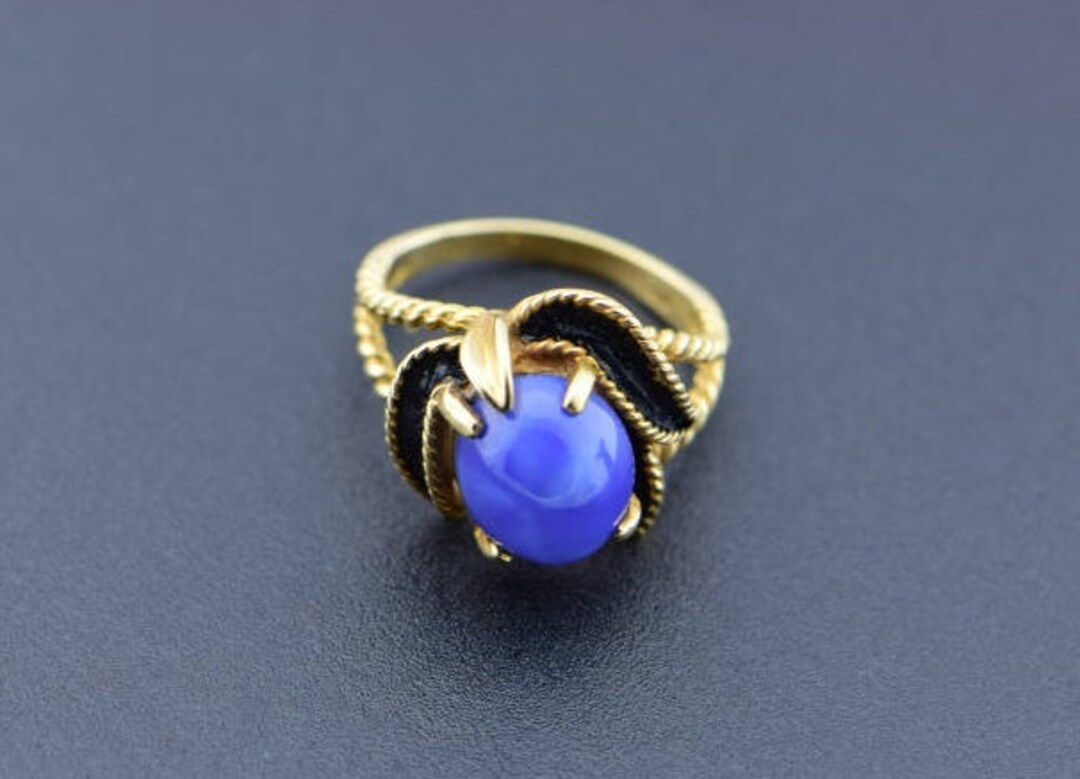 シルバーリング 21 have a good time Circa 1960 14K YG Light Blue Lindy Star Sapphire Ring, Size