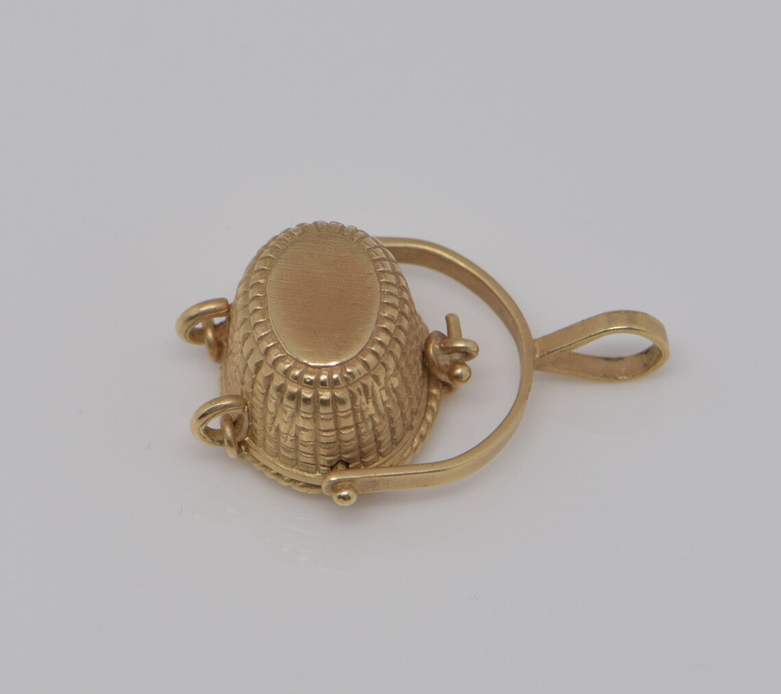 14K Yellow Gold Nantucket Basket Pendant With Opening Lid Etsy