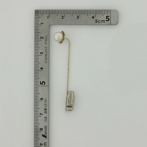 10K White Gold White Pearl Stick Pin - image 3