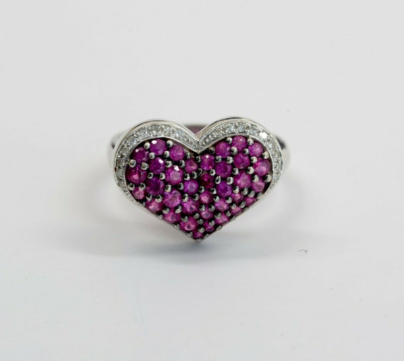 14K White Gold Pink Tourmaline and Diamond Heart … - image 3