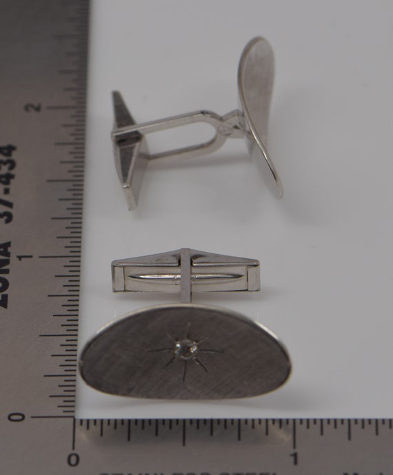 14K White Gold Diamond Set Cufflinks, Circa 1960 - image 4