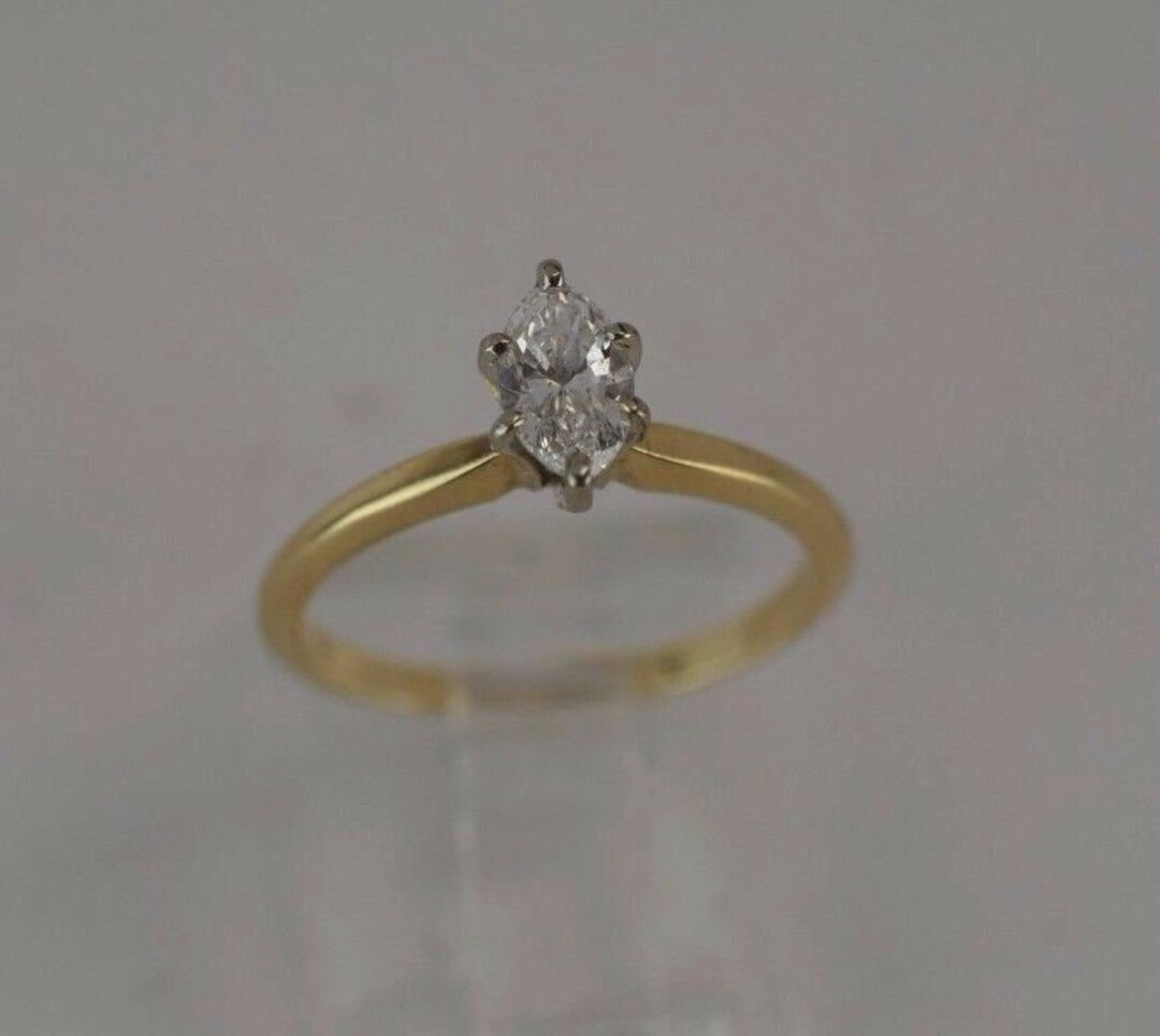 14K Yellow Gold Marquis Diamond Engagement Ring, 1/2ct, Size 6.25 - Etsy