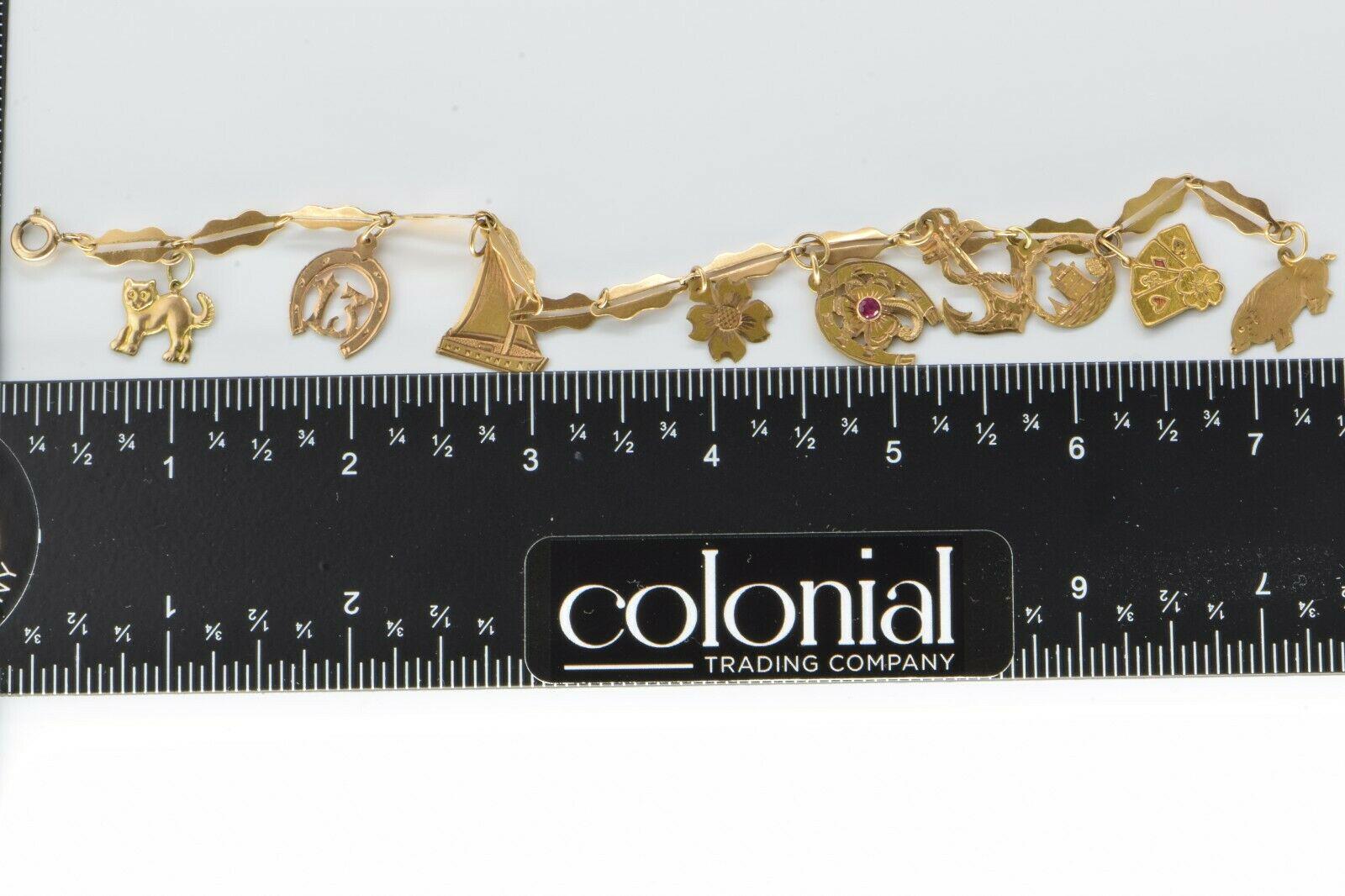 Vintage 18K YG Handmade Maritime & Luck Charm Bracelet 8.5