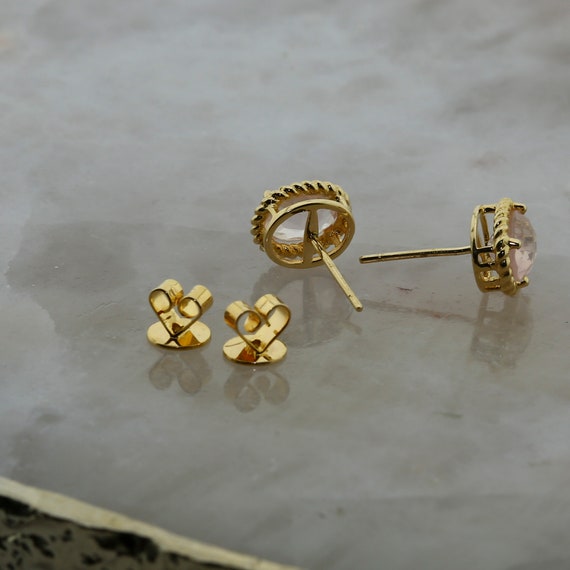 14K Yellow Gold Pink Stone Morganite Post Earrings - image 2