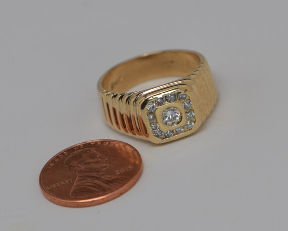 14K Yellow Gold Men's Art Deco Style Diamond Ring… - image 8