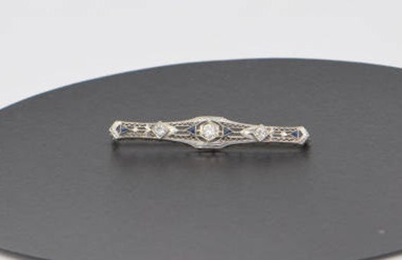 14K White Gold Art Deco Style Bar Pin with Diamon… - image 1