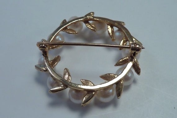 14K Yellow Gold 5.5mm. Pearl Vine Pin/Brooch - image 3