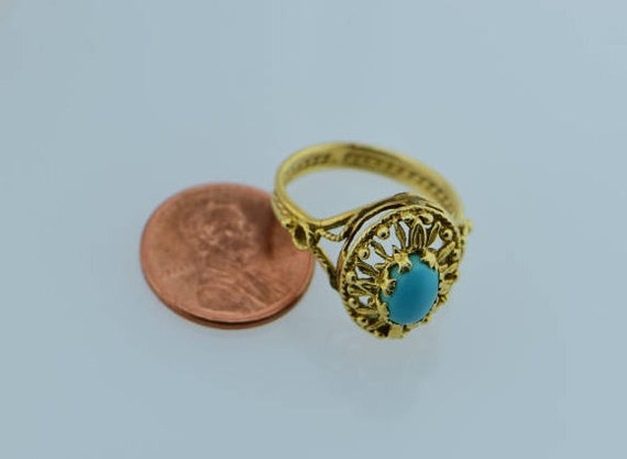 14K YG turquoise cabochon ring 4 x 8 mm dome cabo… - image 6