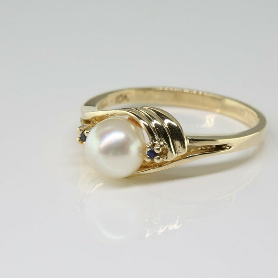 10K Yellow Gold Pearl Sapphire Accent Ring Size 6… - image 3