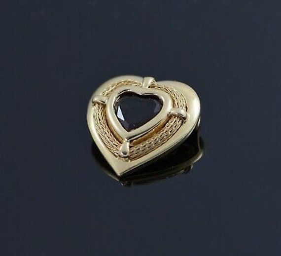 14K Yellow Gold Heart Shaped Garnet Pendant on 20… - image 3
