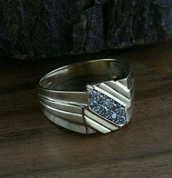 Men's Vintage 10K Yellow Gold Diamond Ring, 1/3 c… - image 1