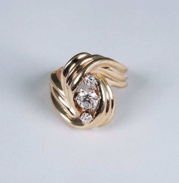 14K Yellow Gold 3 Diamond Swirl Ring app. .70ct. t