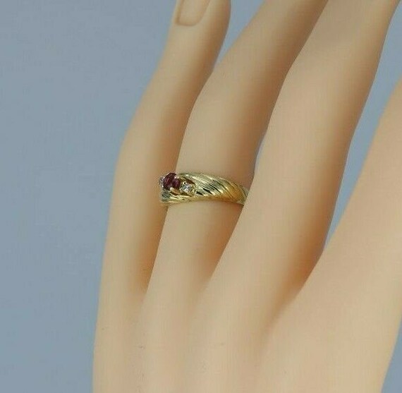 14K Ruby & Diamond Ring Fluted Design Prong Set S… - image 8