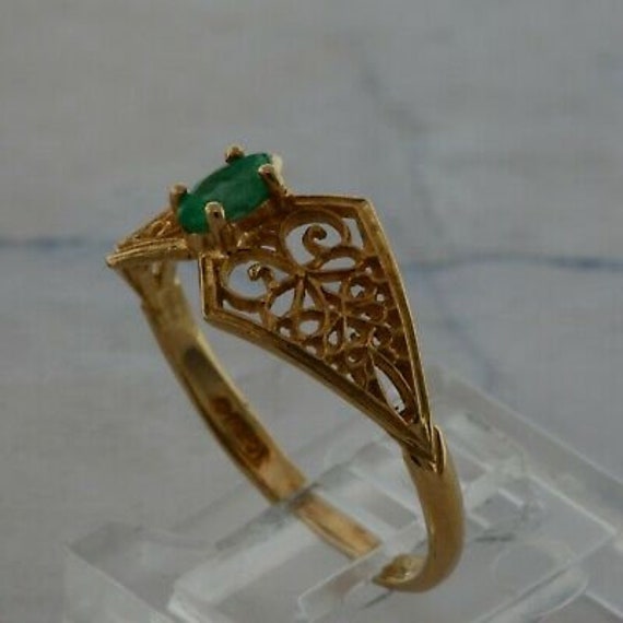 10K Yellow Gold Emerald Filigree Ring Size 7.5 - image 3