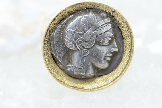 22K YG Authentic Ancient Greek Coin Ring Coin Cir… - image 2