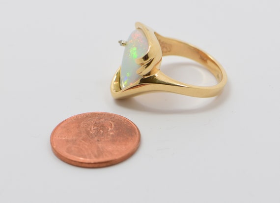 14K Yellow Gold Opal and Diamond Ring Signed "EXC… - image 7