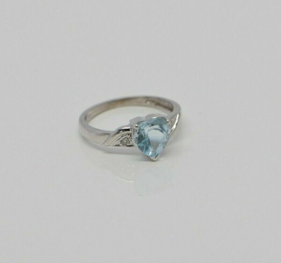 10K WG Blue Possibly Aquamarine Heart Ring, Diamo… - image 5