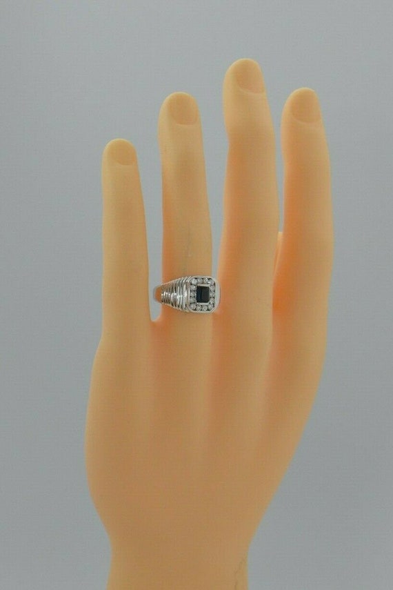 14K Man's WG Emerald Cut Sapphire and Diamond Rin… - image 7