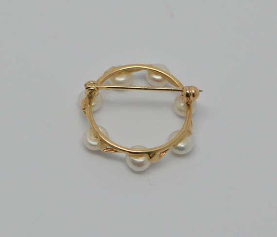 14K Yellow Gold Pearl Set Circle Pin/Brooch, Circ… - image 6