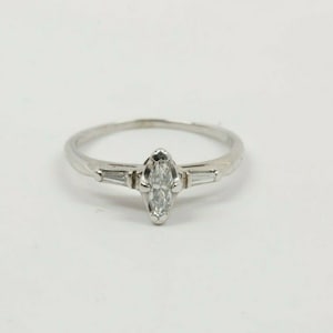 14K WG 1/3 ct tw. Navette Marquise Diamond Ring Circa 1970 Size 8.25