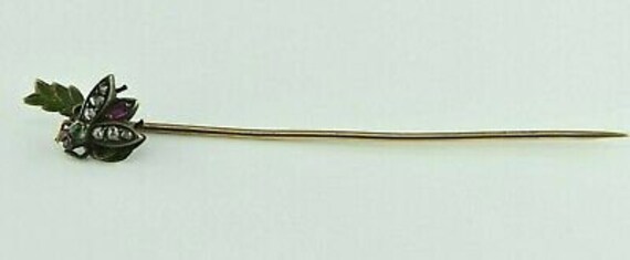 Edwardian Gold Ruby Diamond Emerald and Enamel Fl… - image 2