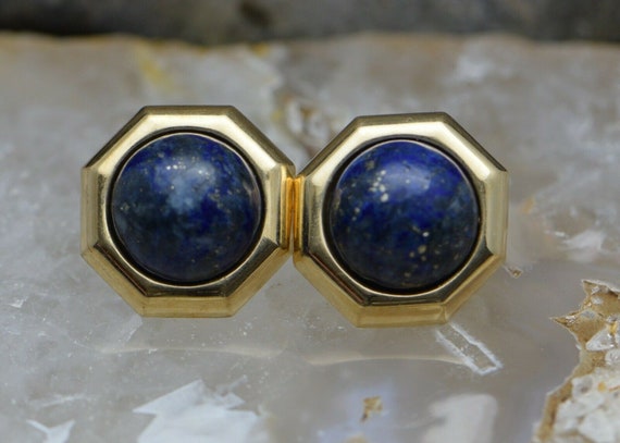 14K Yellow Gold Earrings with Lapis Lazuli Stones - image 1