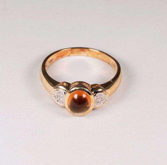 14K Yellow Gold Amber and Diamond Chip Ring , siz… - image 1