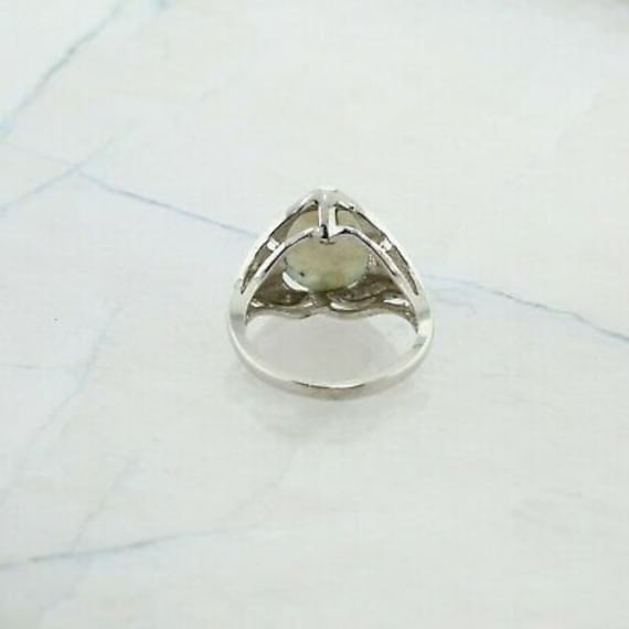 Vintage 10K White Gold White Jadeite Ring Size 6 … - image 5